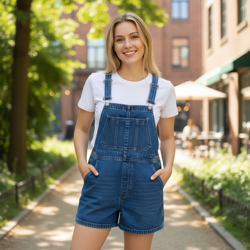 Retro MARSH LANDING Women’s Playsuit Blue Straight Denim Romper, Size L - Picture 2 of 5